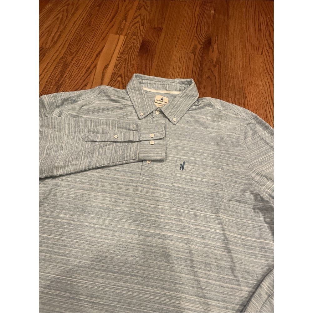 Johnnie O Men's Hangin Out Long Sleeve Polo Shirt Blue Striped Size 2XL Beach